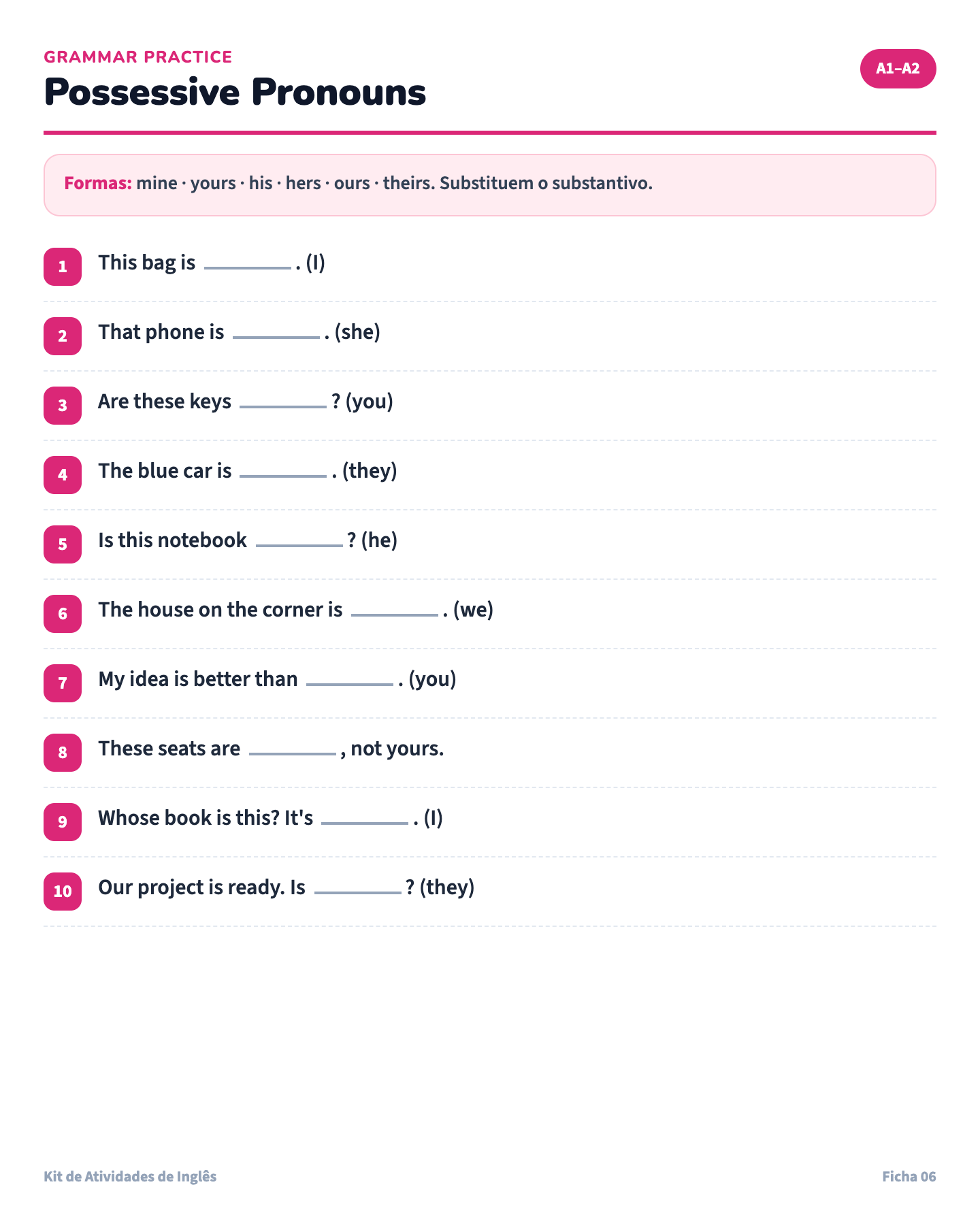 Atividade Possessive Pronouns
